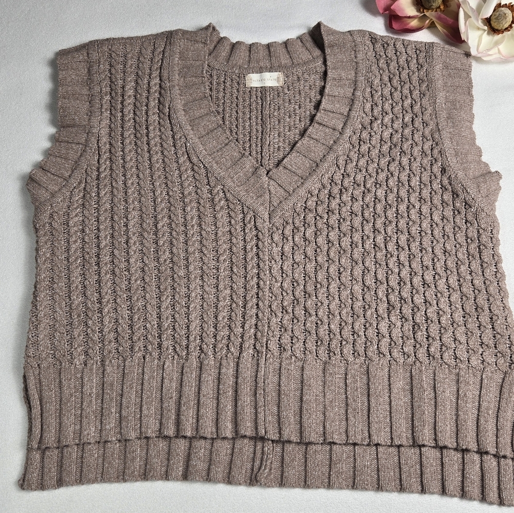 Altar'd State V-Neck Sweater Vest in A Tan Color